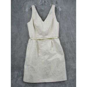 Tommy Hilfiger Dress Womens 8 V Neck Metallic Sheath Belted Office Evening Event